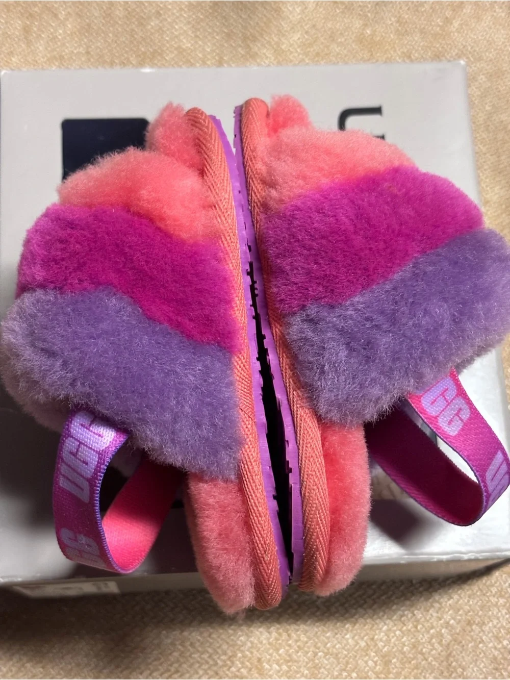 UGG Fluff YEAH Logo Slides Sandals Pink / Purple Toddler Size 4/5